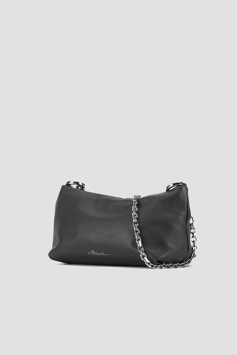 Mini Croissant Bag-black #1 Mini Croissant Bag, Black leather logo-print shoulder bag from 3.1 PHILLIP LIM featuring logo print to the front, top zip fastening, main compartment, chain-link shoulder strap and silver-tone hardware.- 1