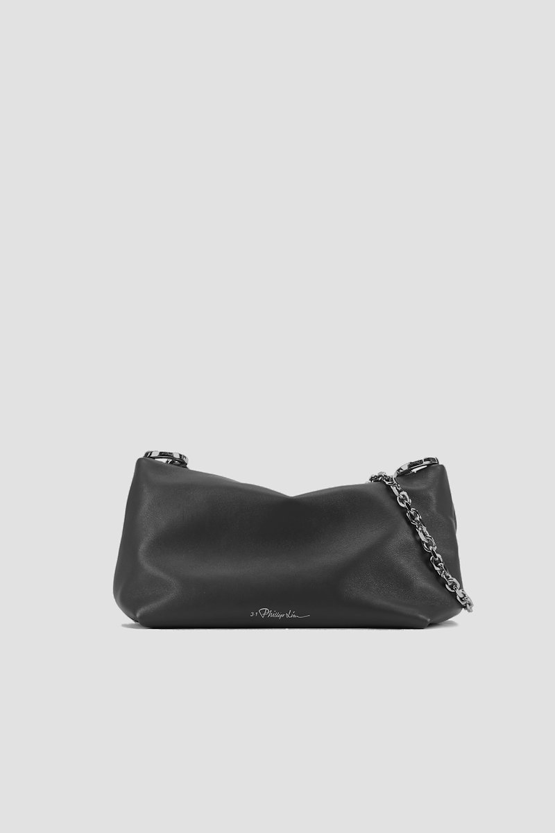 Mini Croissant Bag-black #0 Mini Croissant Bag, Black leather logo-print shoulder bag from 3.1 PHILLIP LIM featuring logo print to the front, top zip fastening, main compartment, chain-link shoulder strap and silver-tone hardware.- 0