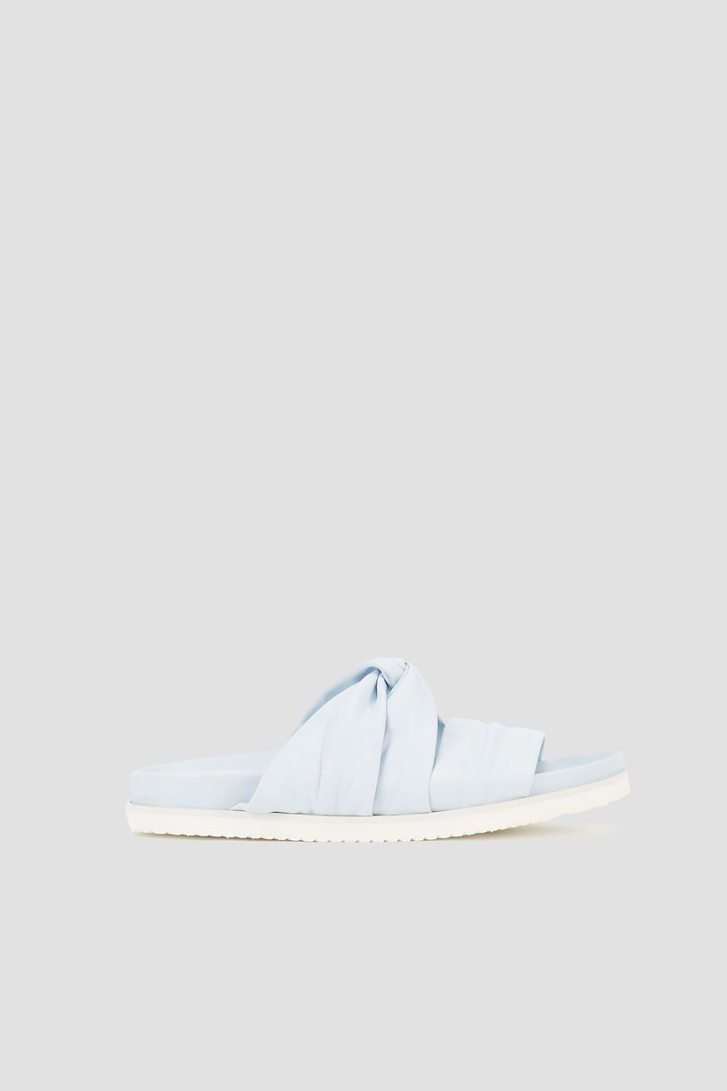 Twisted Pool Slide, Blue leather twist-detail open-toe slides from 3.1 PHILLIP LIM featuring twist detailing, open toe, slip-on style and flat rubber sole.- 0