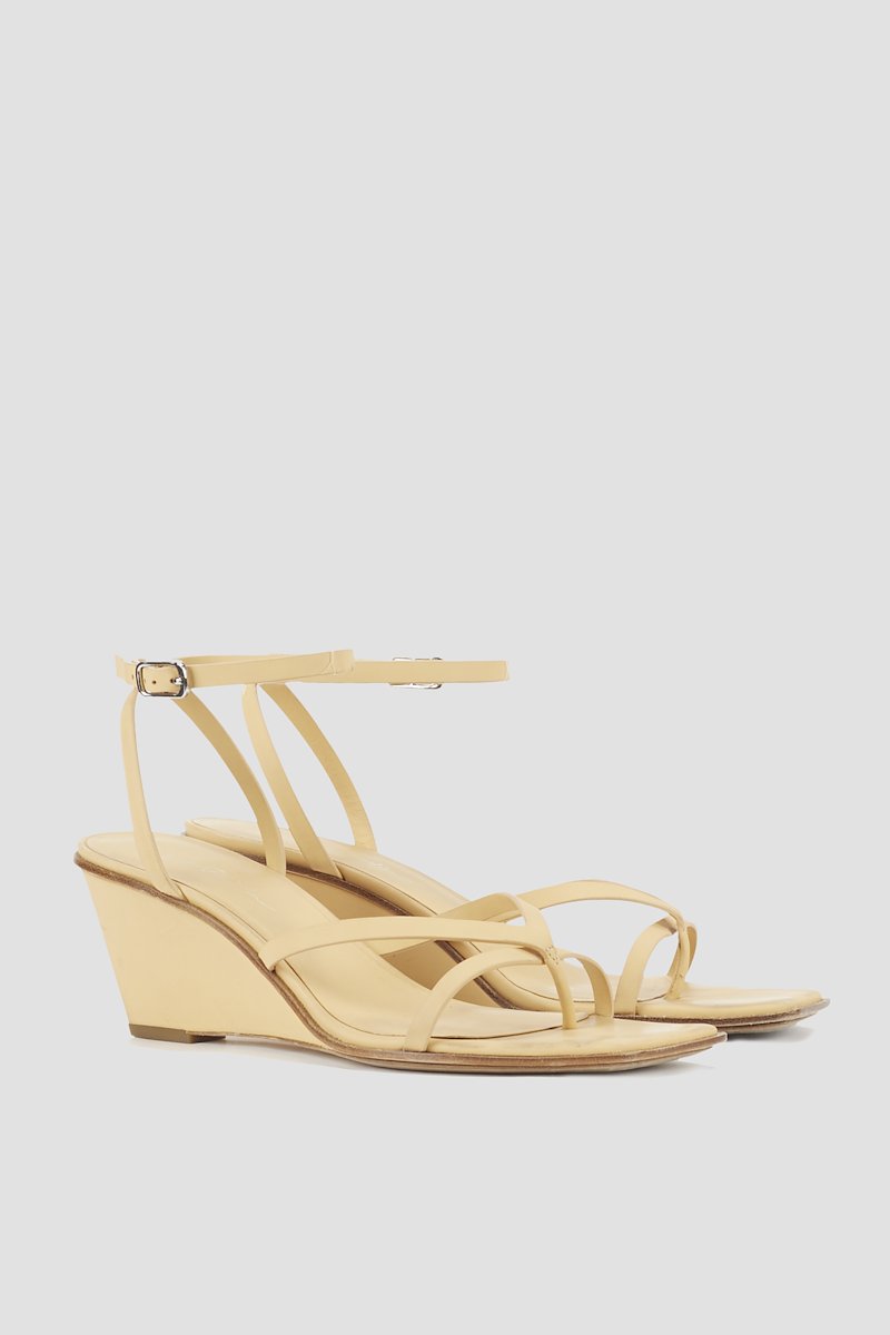 Laura Ankle Wrap Wedge Sandal-neutrals #0 Laura Ankle Wrap Wedge Sandal, Almond leather strap-detail wedge-heel sandals from 3.1 PHILLIP LIM featuring tonal design, open toe, strap detailing, buckle-fastening ankle strap and wedge heel.- 2
