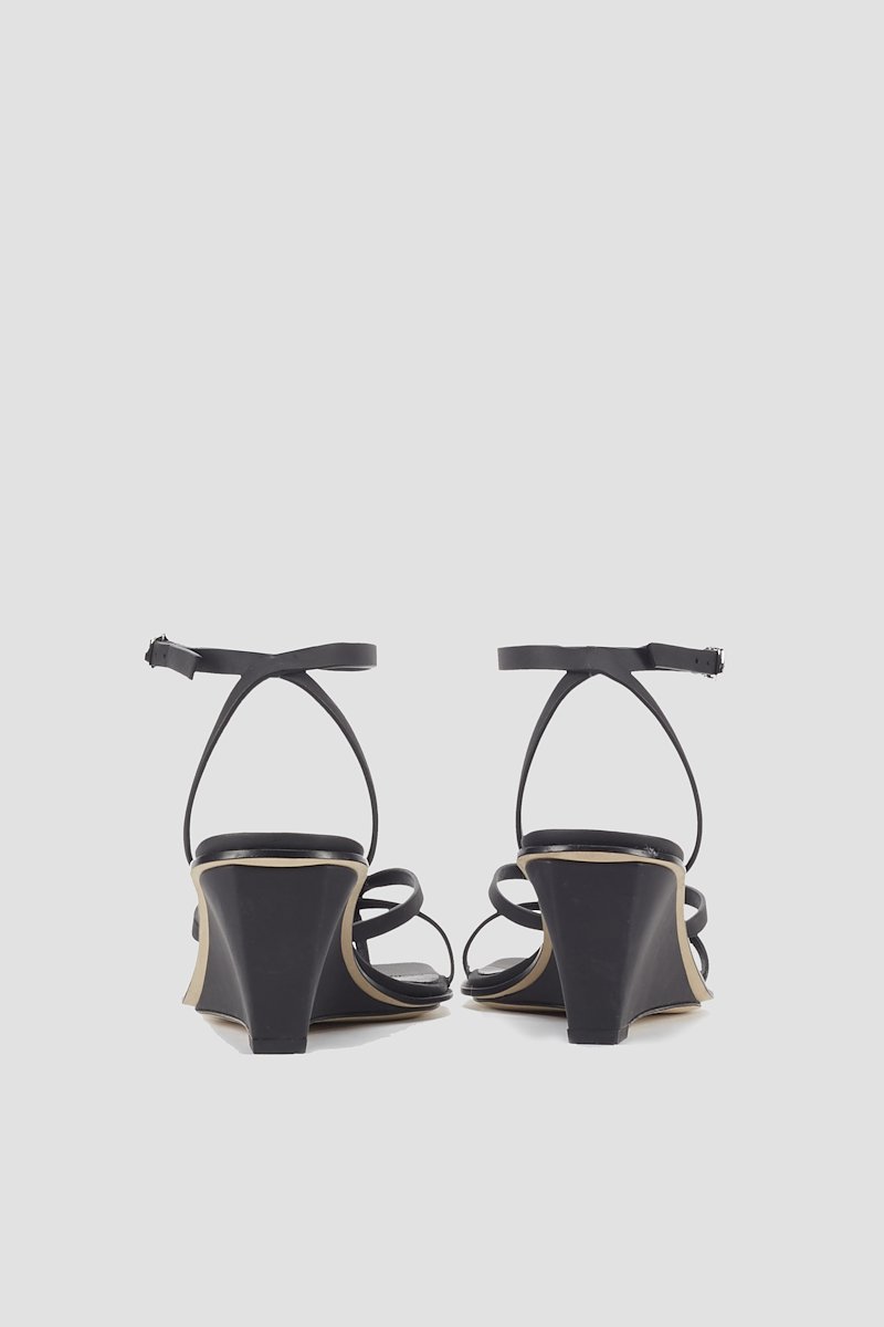 Laura Ankle Wrap Wedge Sandal-black #1 Laura Ankle Wrap Wedge Sandal, Black leather strap-detail wedge-heel sandals from 3.1 PHILLIP LIM featuring tonal design, open toe, strap detailing, buckle-fastening ankle strap and wedge heel.- 5