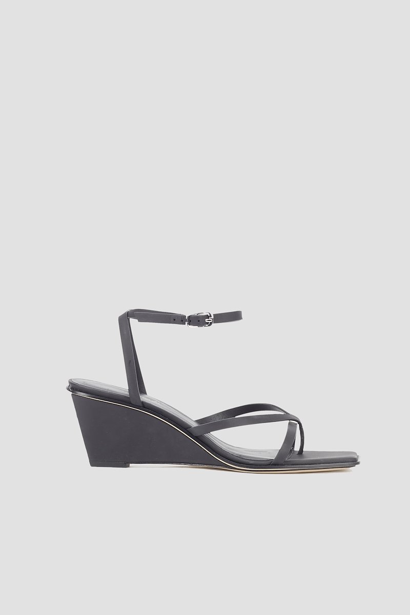 Laura Ankle Wrap Wedge Sandal-black #0 Laura Ankle Wrap Wedge Sandal, Black leather strap-detail wedge-heel sandals from 3.1 PHILLIP LIM featuring tonal design, open toe, strap detailing, buckle-fastening ankle strap and wedge heel.- 0