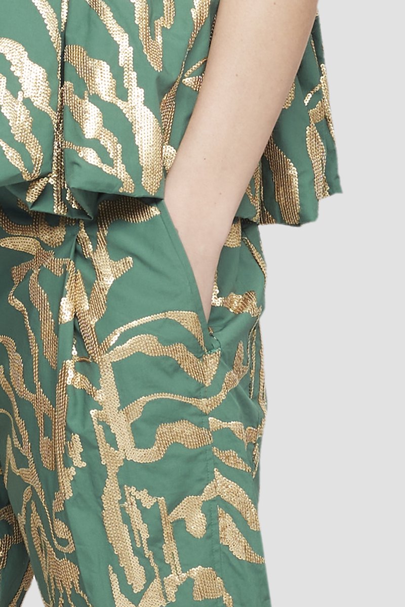 Embellished Cuffed Trouser-green #1 Embellished Cuffed Trouser, null- 1