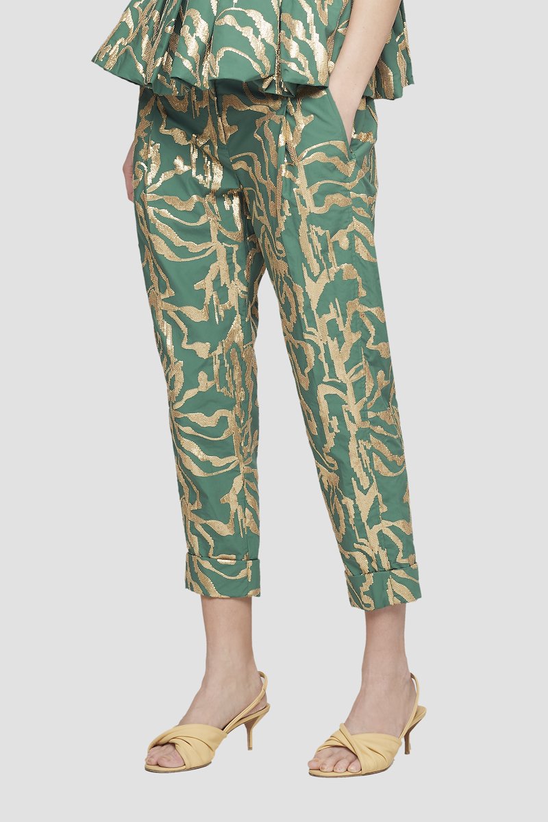 Embellished Cuffed Trouser-green #0 Embellished Cuffed Trouser, null- 4
