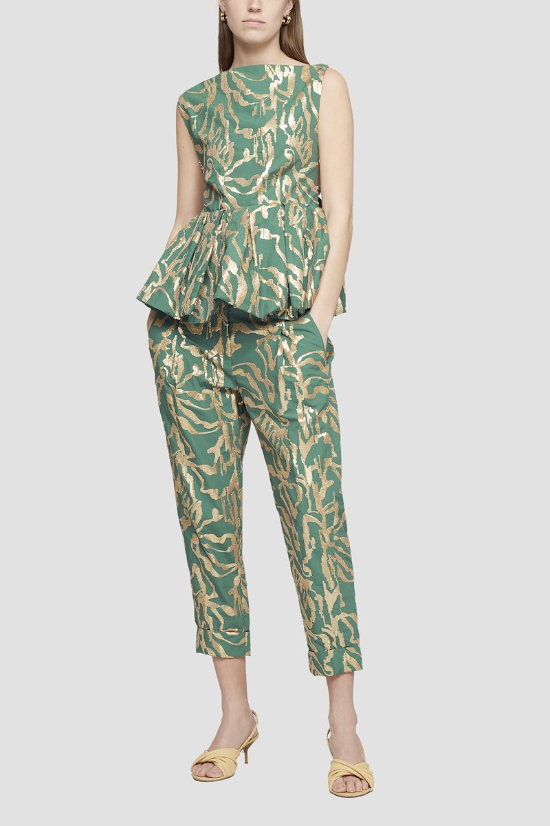 Embellished Cuffed Trouser-green #0 Embellished Cuffed Trouser, null- 0