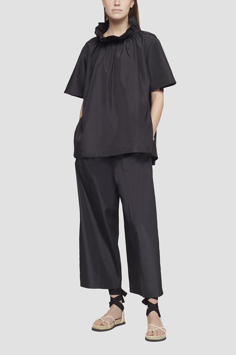 Cropped Taffeta Pant-black #0 Cropped Taffeta Pant, Black cropped wide-leg trousers from 3.1 PHILLIP LIM featuring high waist, front button and zip fastening, two side slit pockets, two rear welt pockets, wide leg, cropped leg and tonal design.- 0