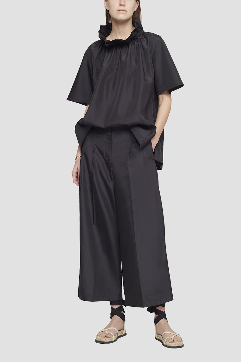 Cropped Taffeta Pant-black #1 Cropped Taffeta Pant, Black cropped wide-leg trousers from 3.1 PHILLIP LIM featuring high waist, front button and zip fastening, two side slit pockets, two rear welt pockets, wide leg, cropped leg and tonal design.- 3