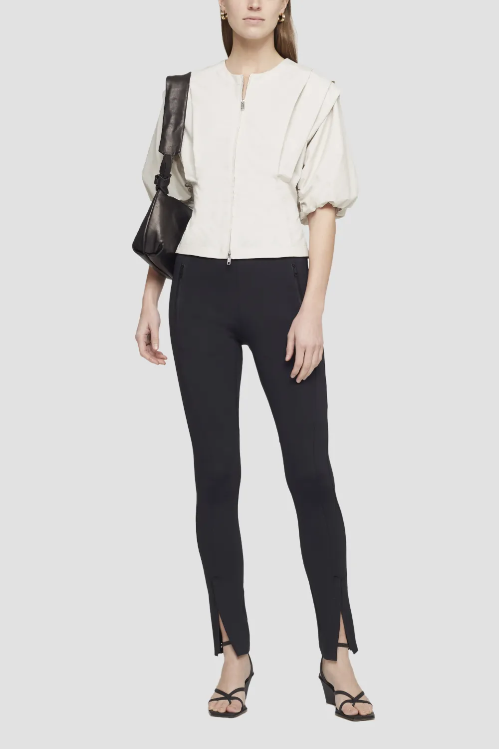 Puff Sleeve Zip-Up Top in neutrals | 3.1 Phillip Lim Official Site