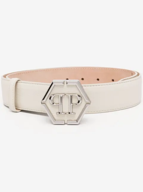 Philipp Plein Cinto de couro com placa de logo