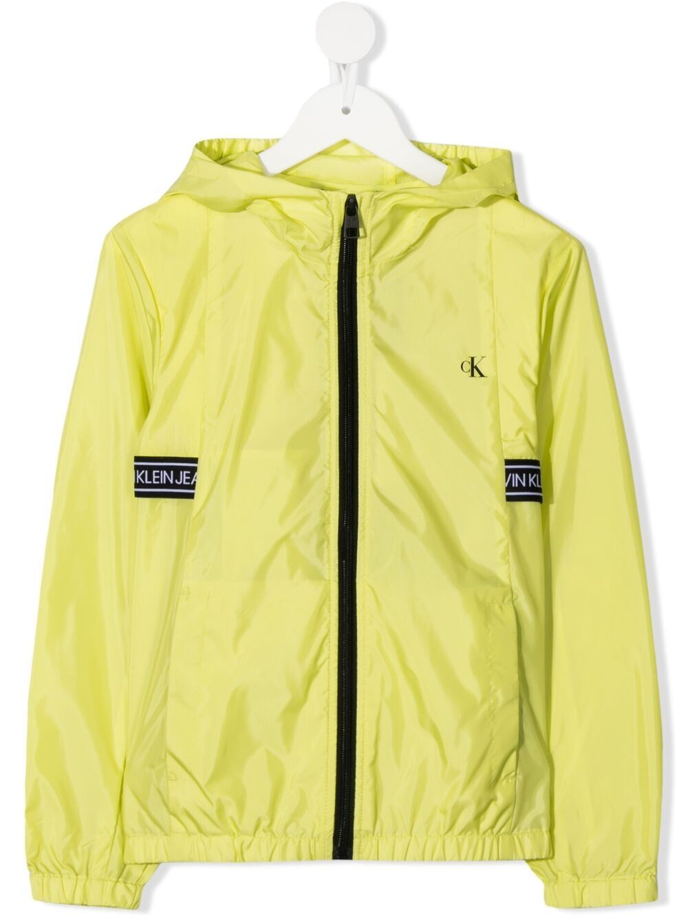 Shop Calvin Klein Logo-trim Hooded Jacket In Yellow