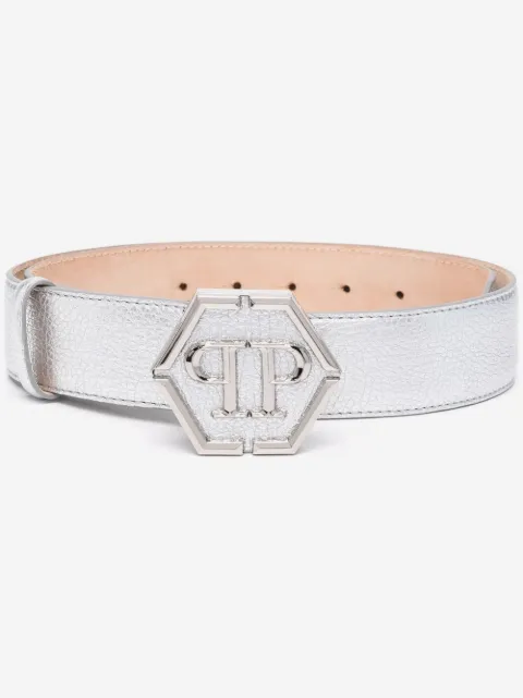 Philipp Plein Cinto metálico com placa de logo