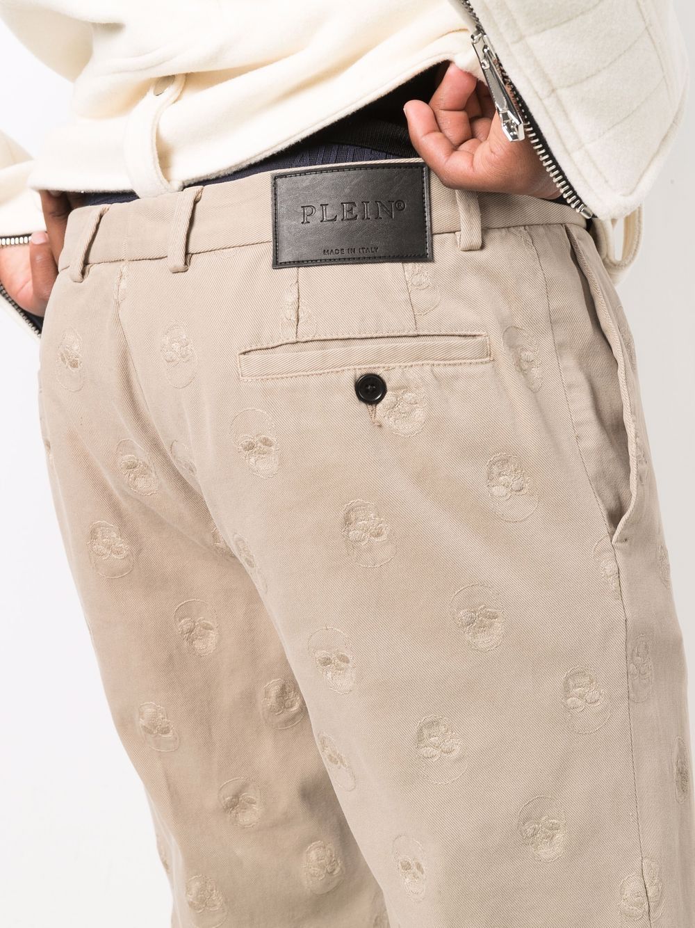 Shop Philipp Plein Embroidered Skull Trousers In Neutrals