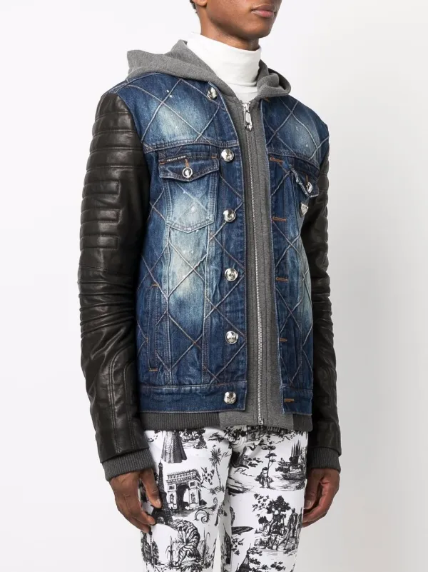 Shop Philipp Plein quilted denim jacket with Express Delivery - FARFETCH