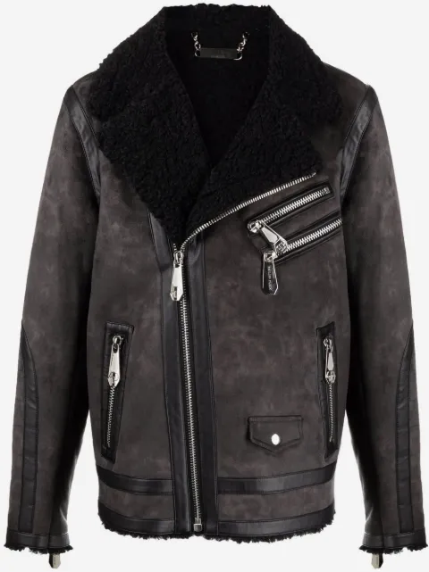 Philipp Plein Iconic Plein suede biker jacket