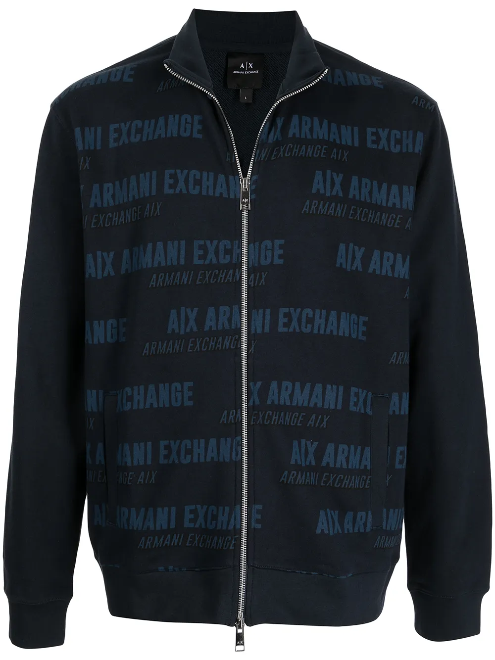 Armani Exchange logo print full zip sweatshirt