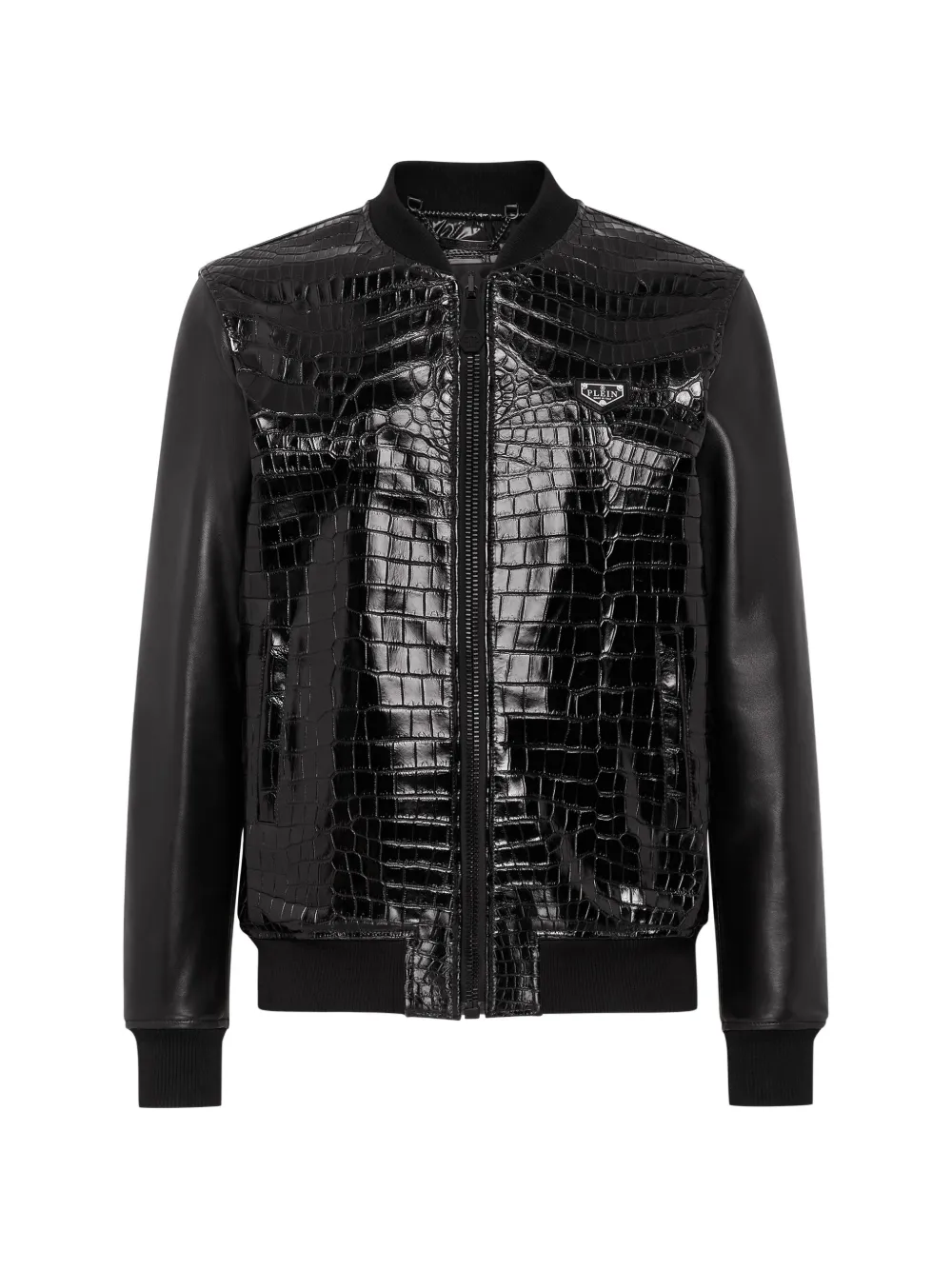 Philipp Plein crocodile-effect panelled bomber jacket - Schwarz