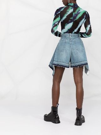 draped high-waisted denim shorts展示图