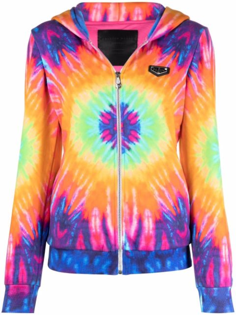 Philipp Plein logo-print tie-dye zipped hoodie Women