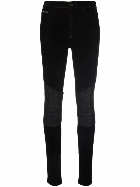Philipp Plein leather-inset high-waist skinny jeans
