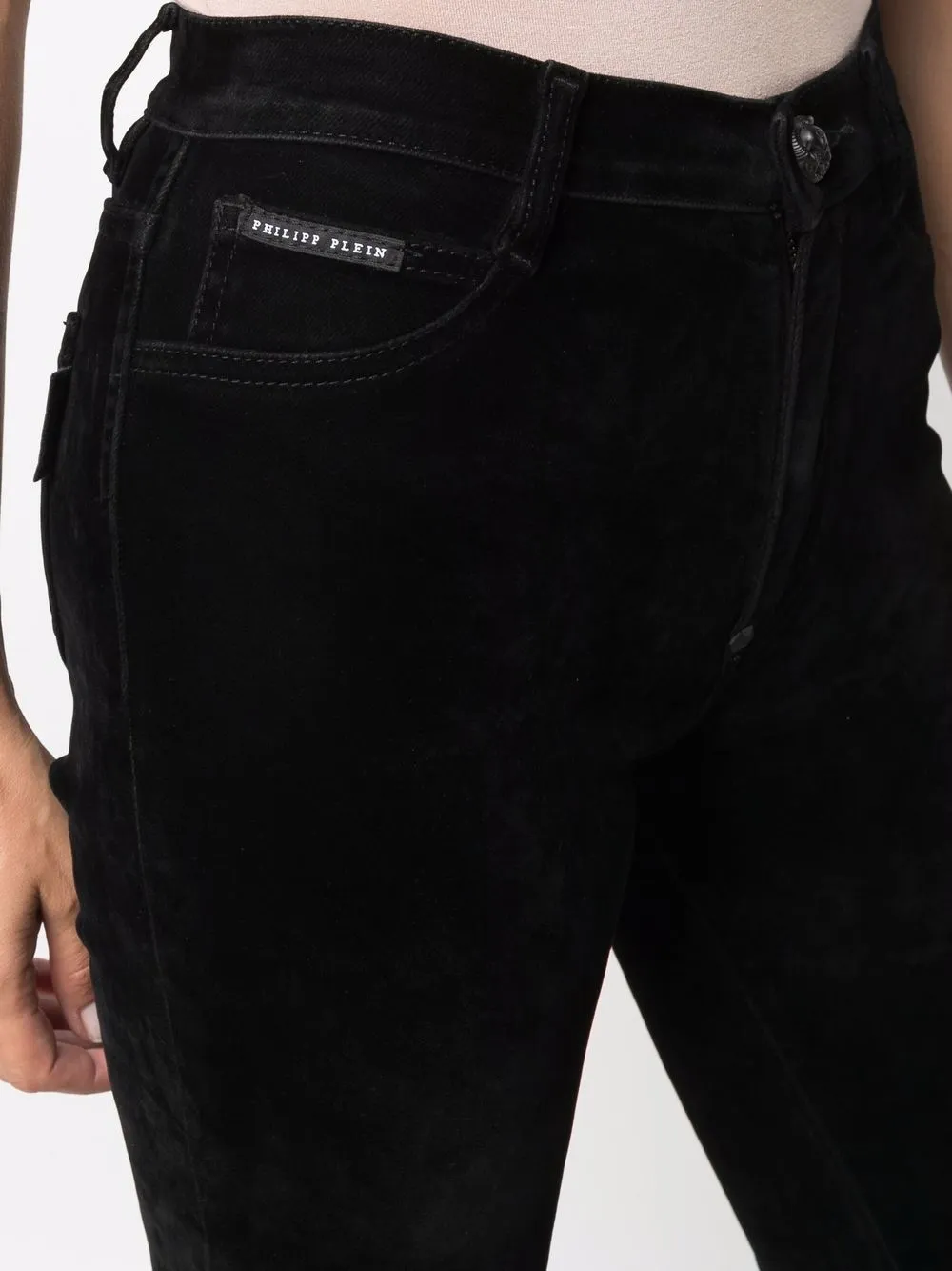 PHILIPP PLEIN LEATHER-INSET HIGH-WAIST SKINNY JEANS