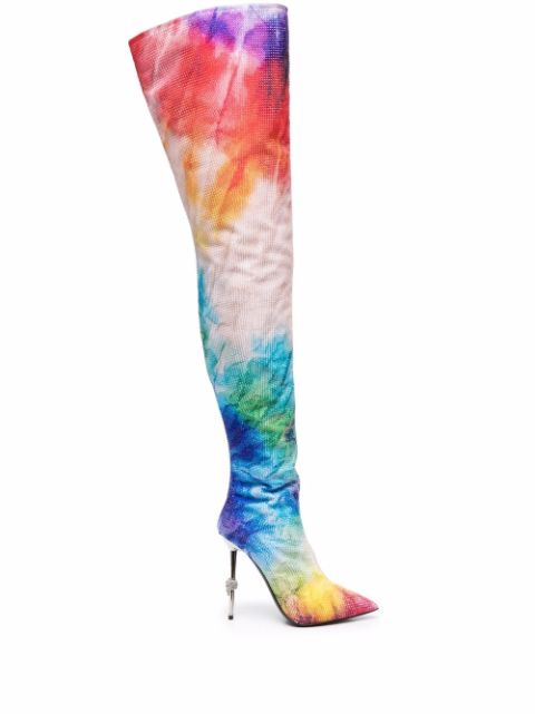 Philipp Plein tie-dye print thigh high boots Women