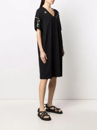 floral-embroidered crystal T-shirt dress展示图