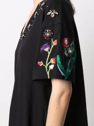 floral-embroidered crystal T-shirt dress展示图