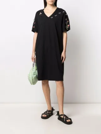 floral-embroidered crystal T-shirt dress展示图