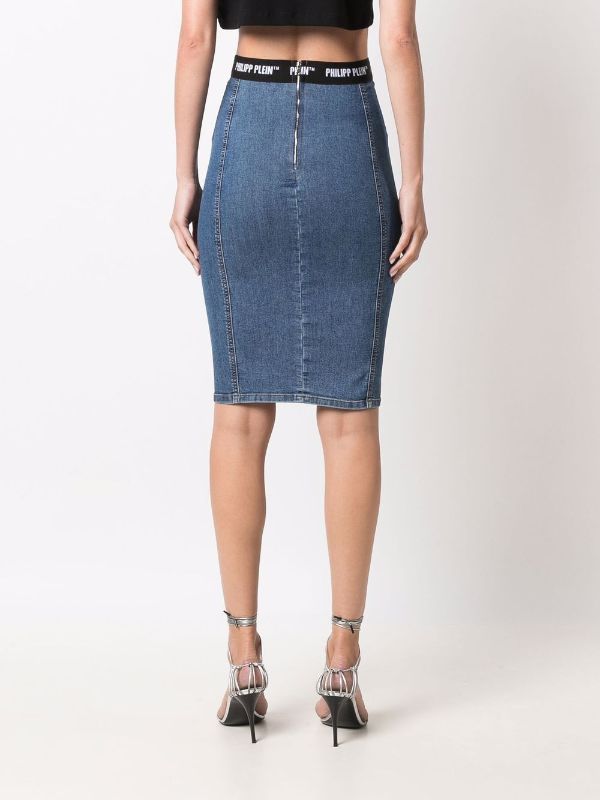 Denim pencil on sale skirt knee length