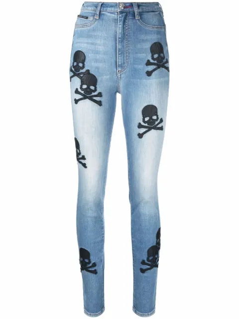 Philipp Plein skull-patches high-waisted skinny jeans