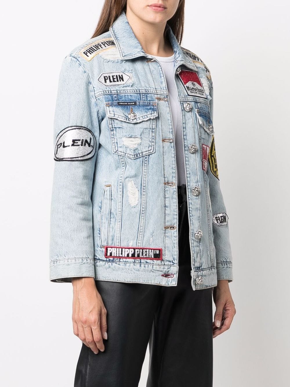 Shop Philipp Plein Marvelous Patch-detail Denim Jacket In Blau