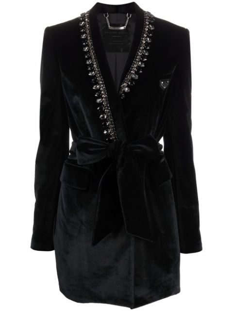 Philipp Plein logo-plaque velvet blazer dress Women