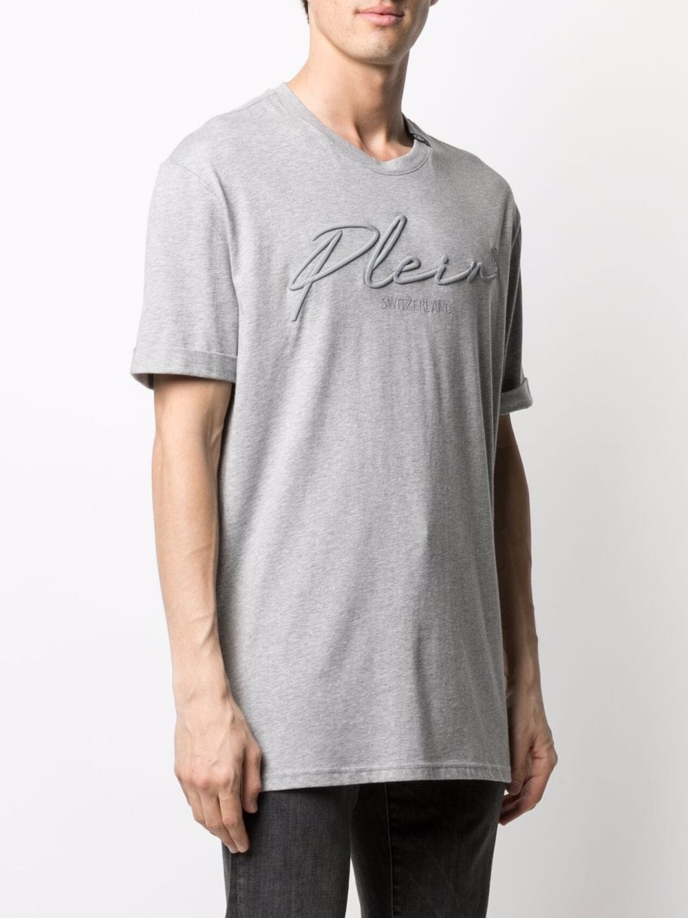 Shop Philipp Plein Logo-embroidered Cotton T-shirt In 灰色