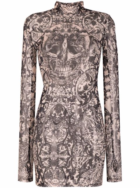 Philipp Plein New Baroque printed tulle mini dress Women