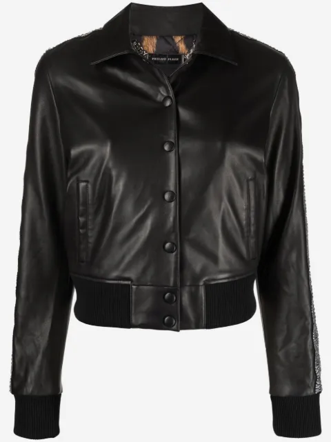 Philipp Plein 크리스털 장식 가죽 재킷