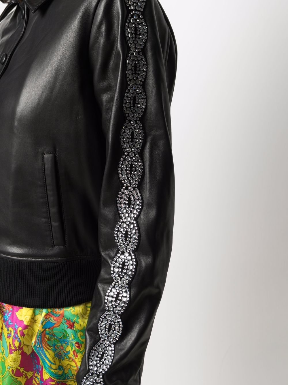 Shop Philipp Plein Crystal-embellished Leather Jacket In Schwarz