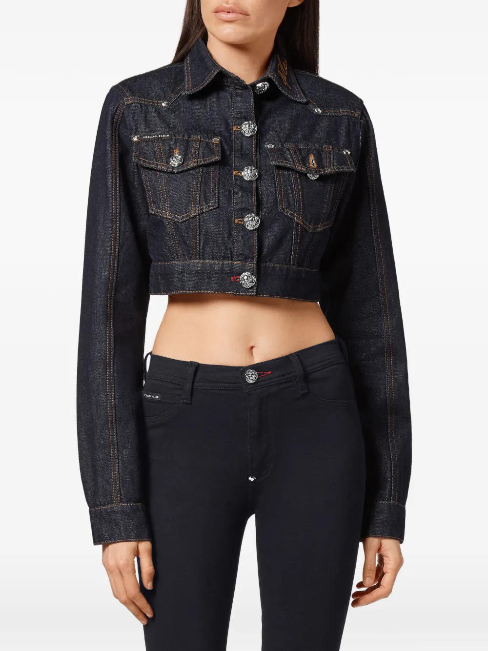  Philipp Plein Cropped Jeansjacke   Blau 