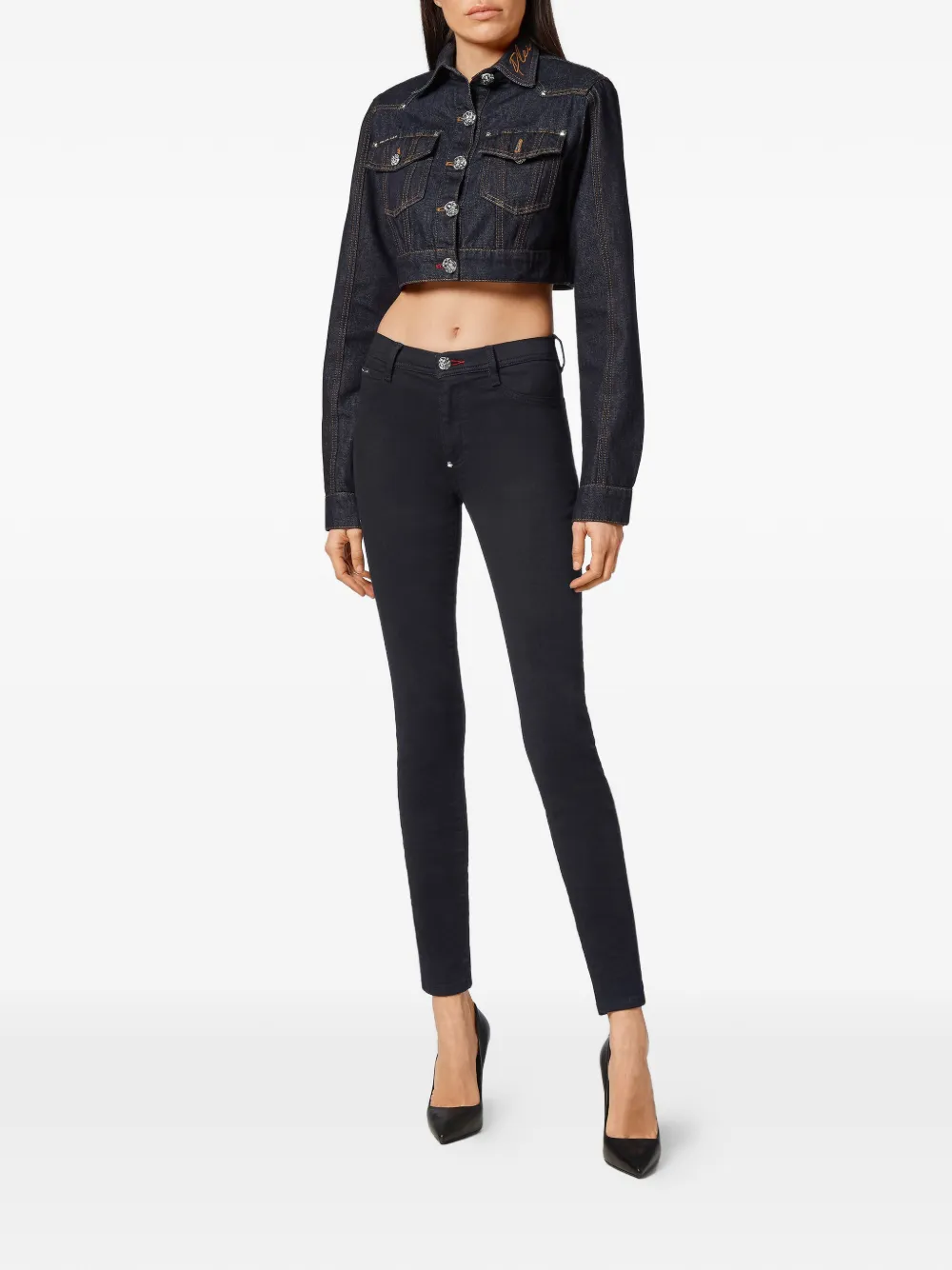  Philipp Plein Cropped Jeansjacke   Blau 