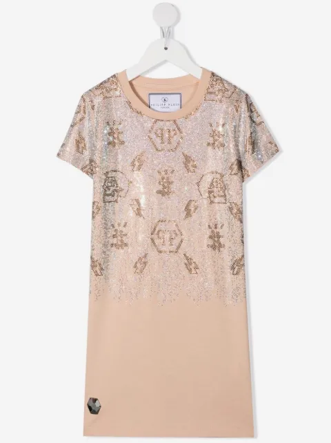 Philipp Plein Junior vestido estilo playera con monograma