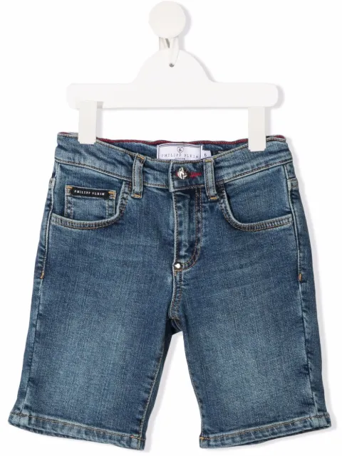 Philipp Plein Junior shorts de mezclilla con bordado Skull 