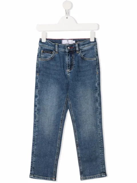 Philipp Plein Junior Calça jeans com bordado de caveira