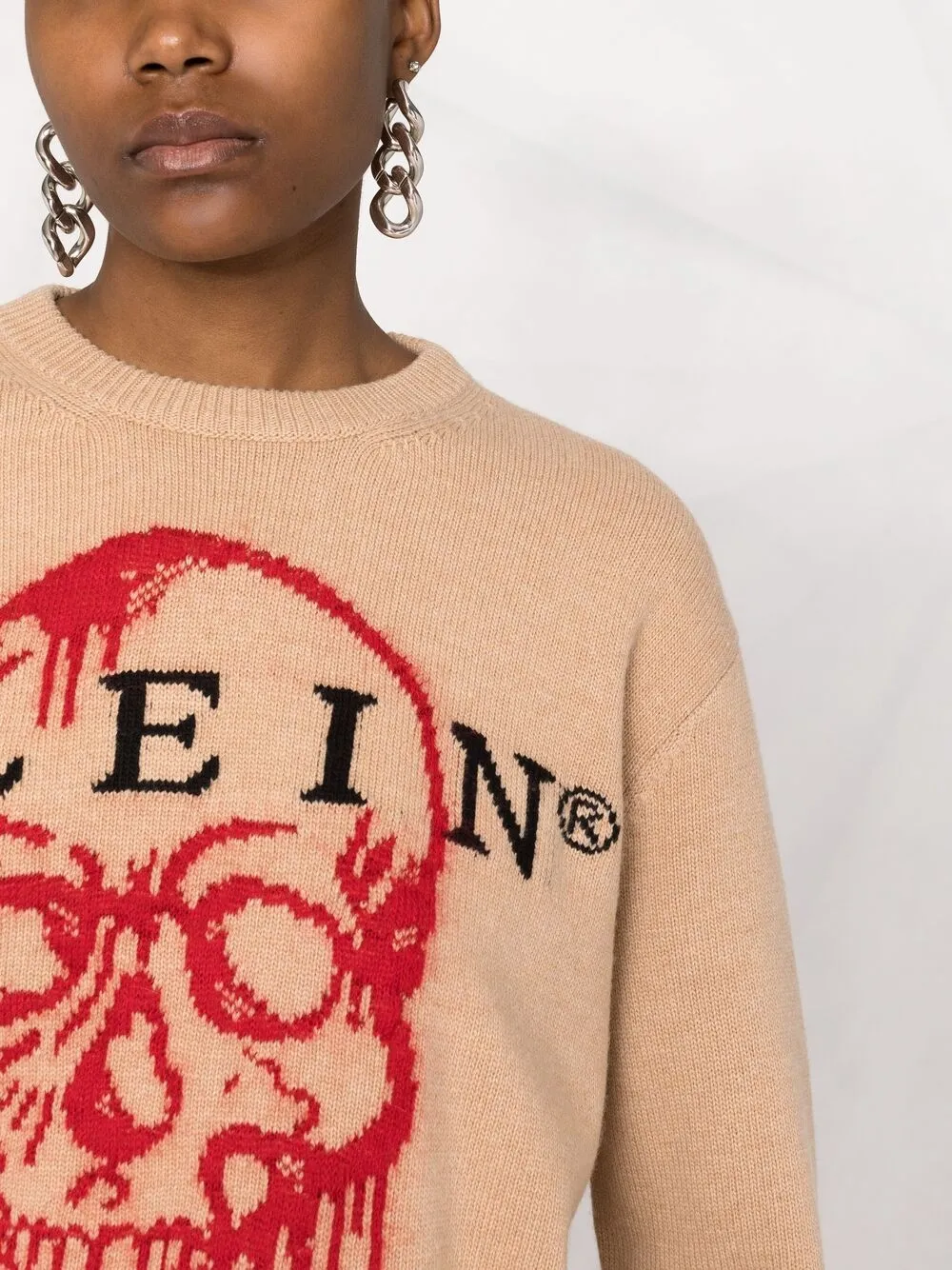  Philipp Plein Intarsien Pullover Mit Totenkopf   Nude 