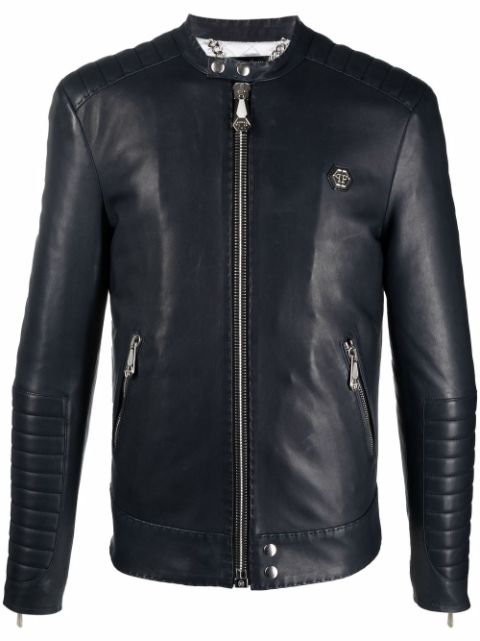 Philipp Plein embroidered leather jacket Men