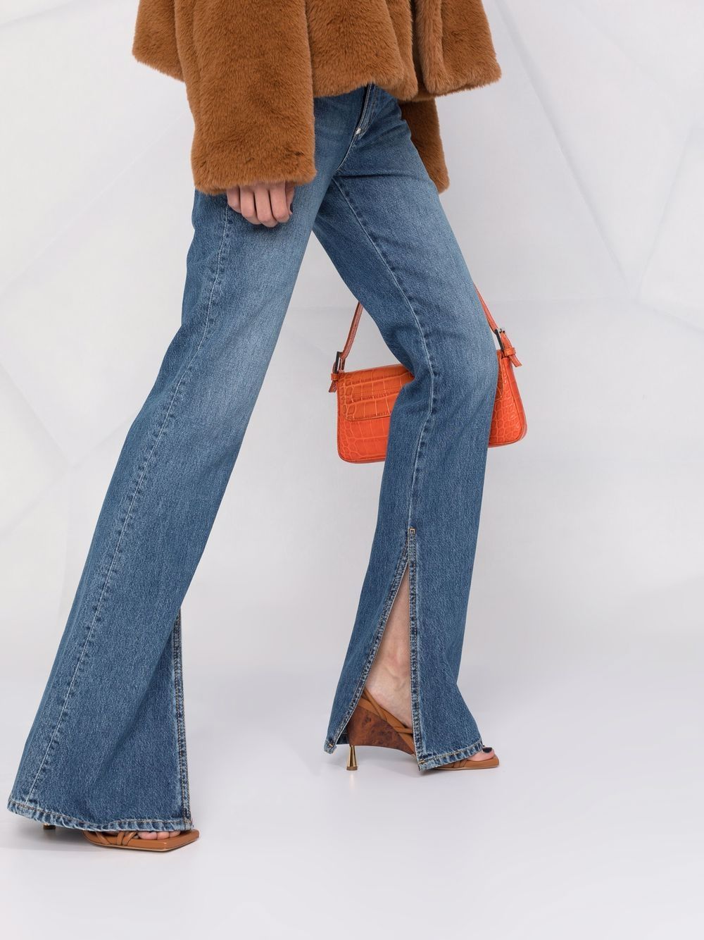 Shop Philipp Plein Flared Ankle-slit Iconic Jeans In Blue