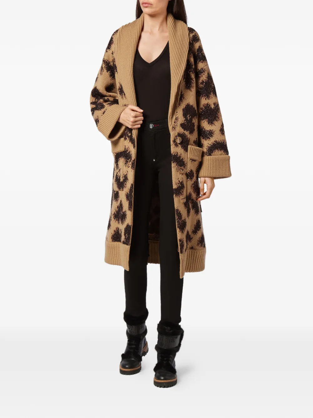  Philipp Plein Leopard Jacquardmantel Aus Wolle   Braun 