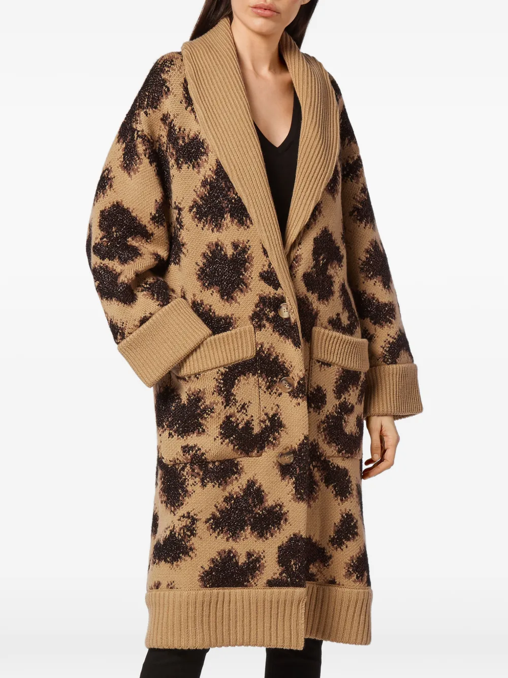  Philipp Plein Leopard Jacquardmantel Aus Wolle   Braun 