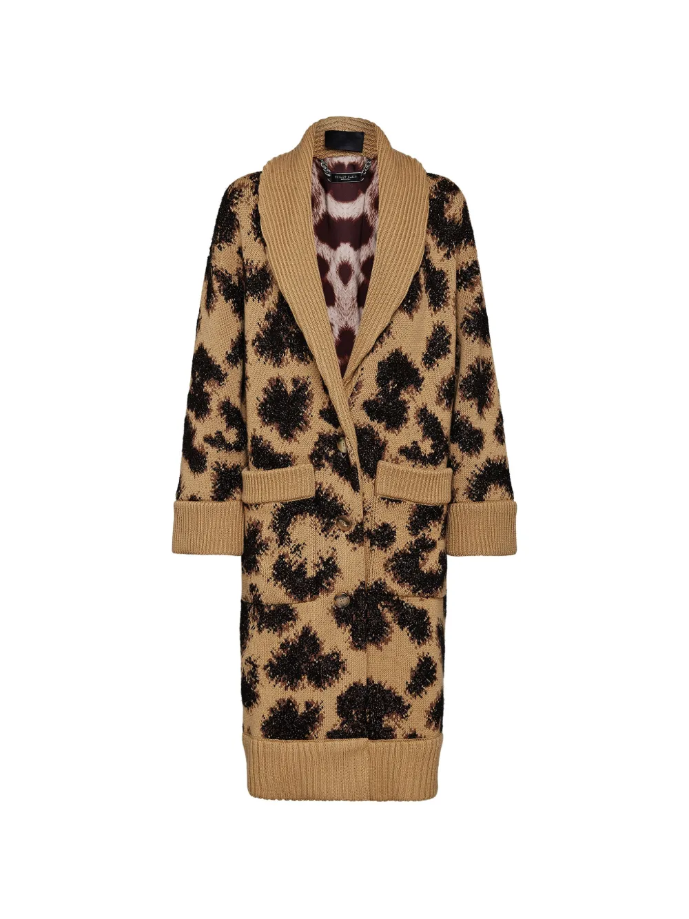 Philipp Plein Wool Jacquard Coat Leopard - Brown