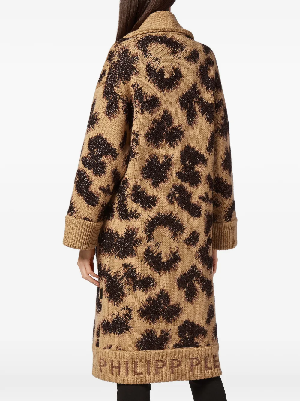 Philipp Plein Wollen jas met jacquard en luipaardprint Bruin