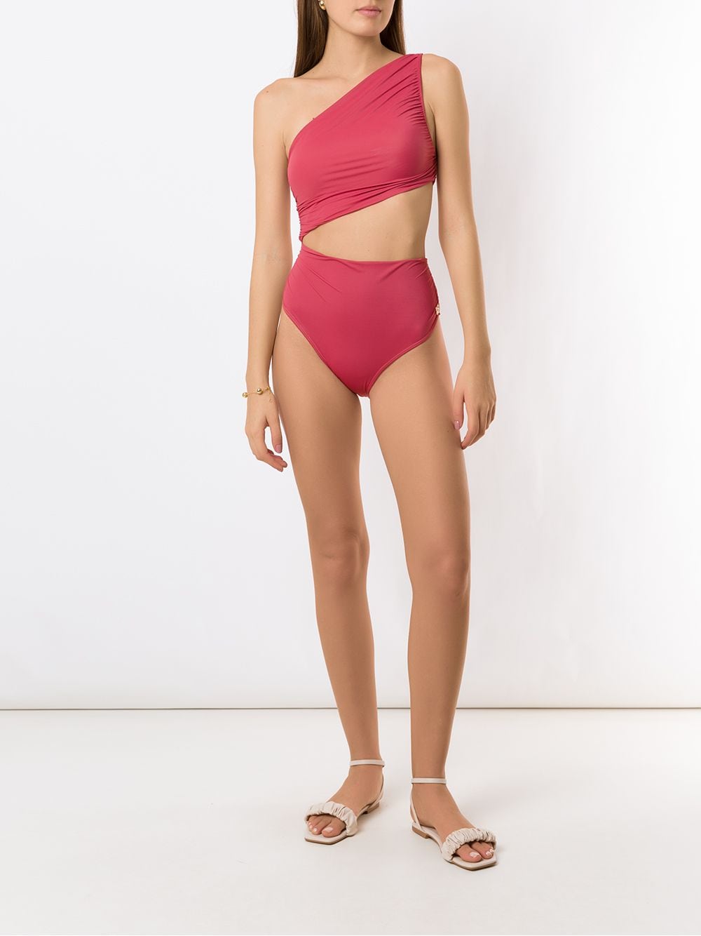 Shop Brigitte Cut-out Ruched Swimsuit In Pink
