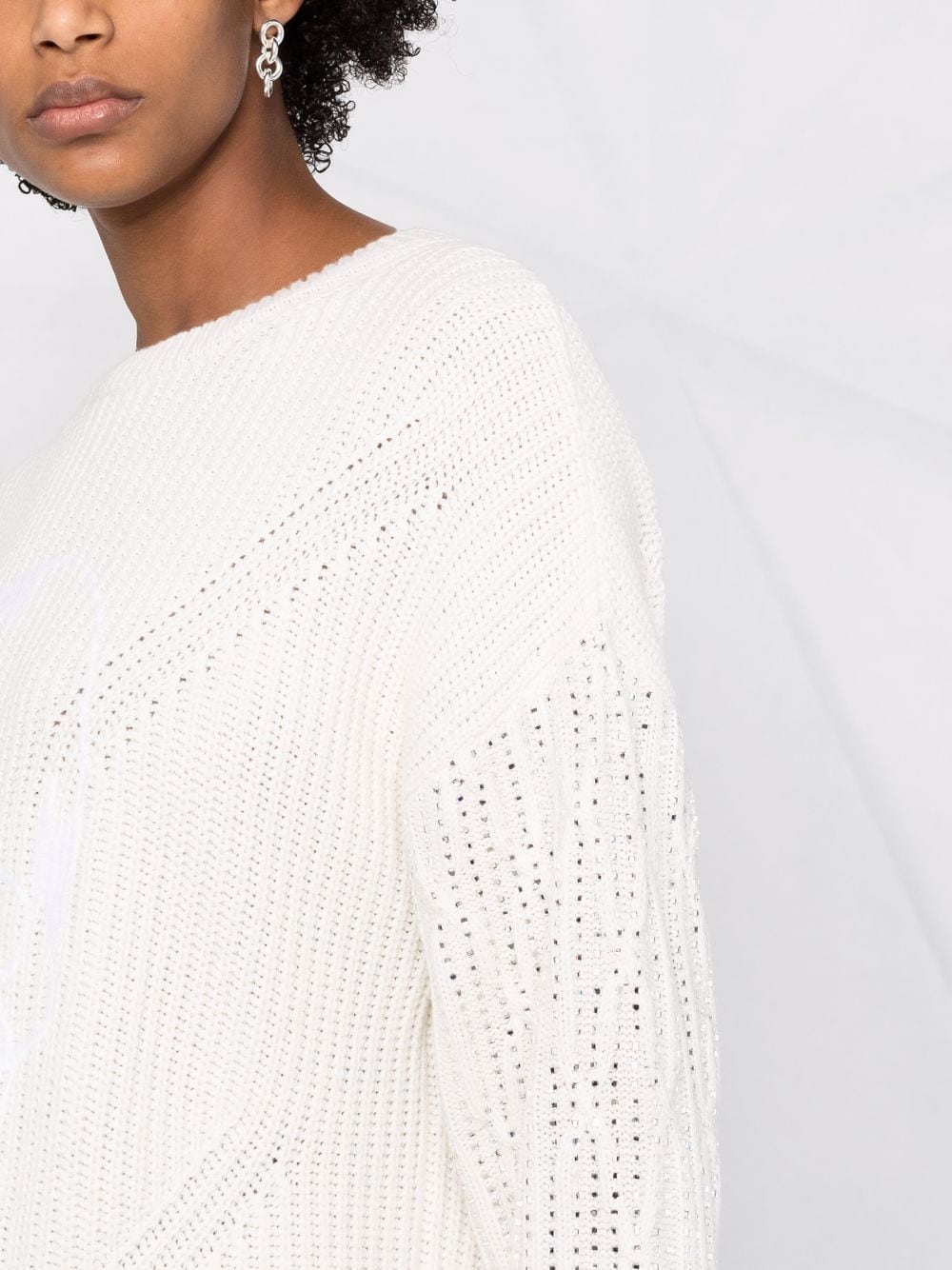 Shop Philipp Plein Crystal-embellished Knitted Jumper In Neutrals